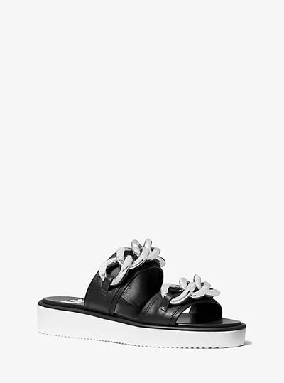 michael kors scarlett slides|Scarlett Chain Link Leather Slide Sandal .